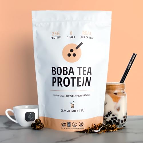 Boba Tea Protein Classic Milk Tea | Grass-Fed Whey Protein Isolate Powder | Gluten-Free & Soy-Free Bubble Tea Protein D