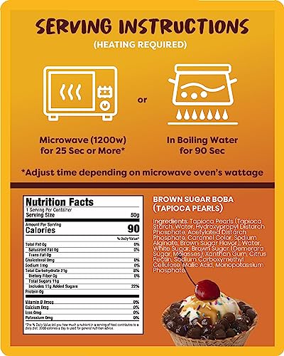 BOBA FIDE Instant Brown Sugar Boba for Bubble Tea, 12 Microwavable Packets, Gluten Free & Vegan