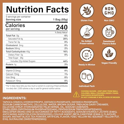 Flavfar Instant Boba Bubble Pearl Milk Tea Kit | Ready in 25 Seconds | Ultimate Gift for Bubble Tea Lovers - 5 Servings