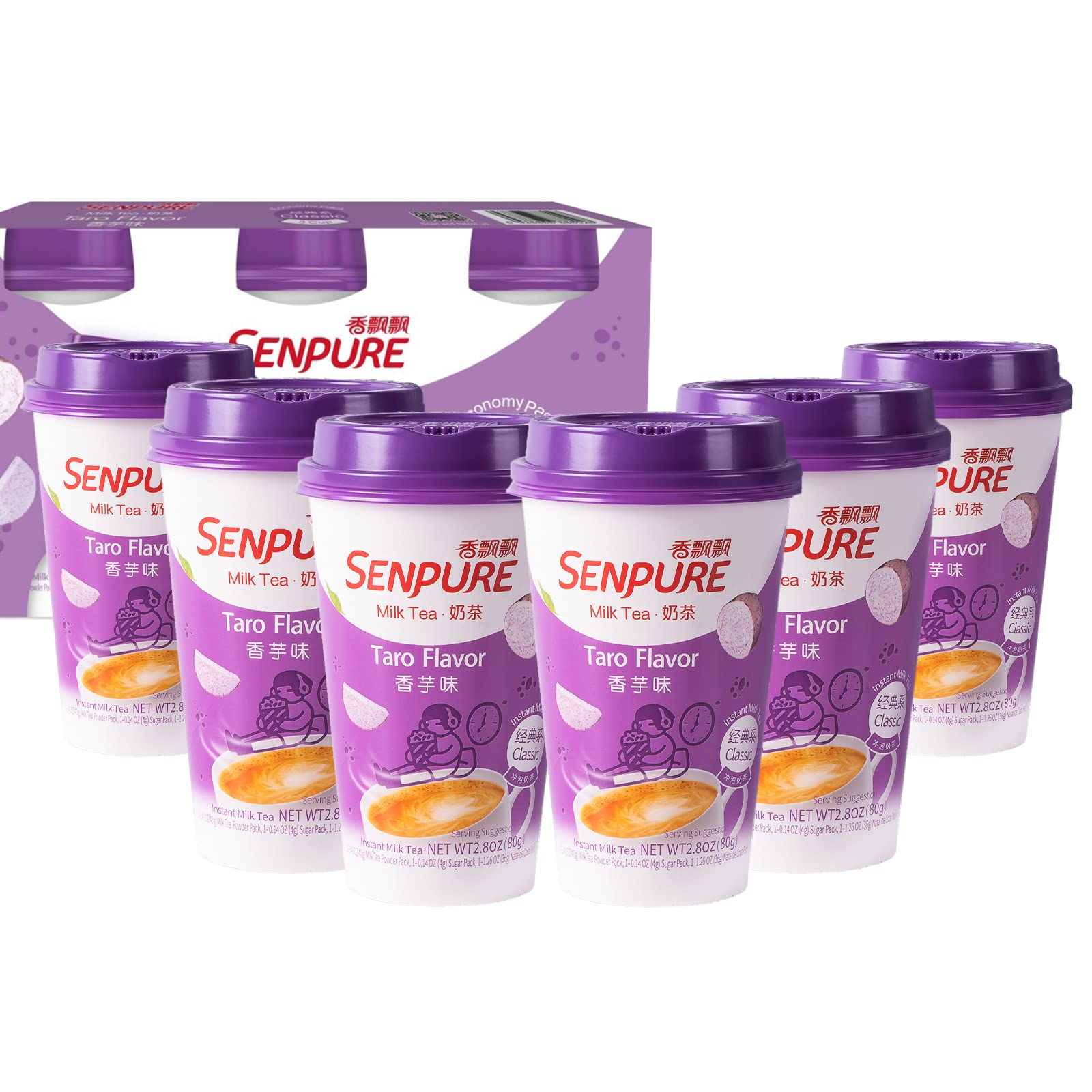Senpure Taro Milk Tea Powder Kit for Cold and Hot Drinks (6 Pack)