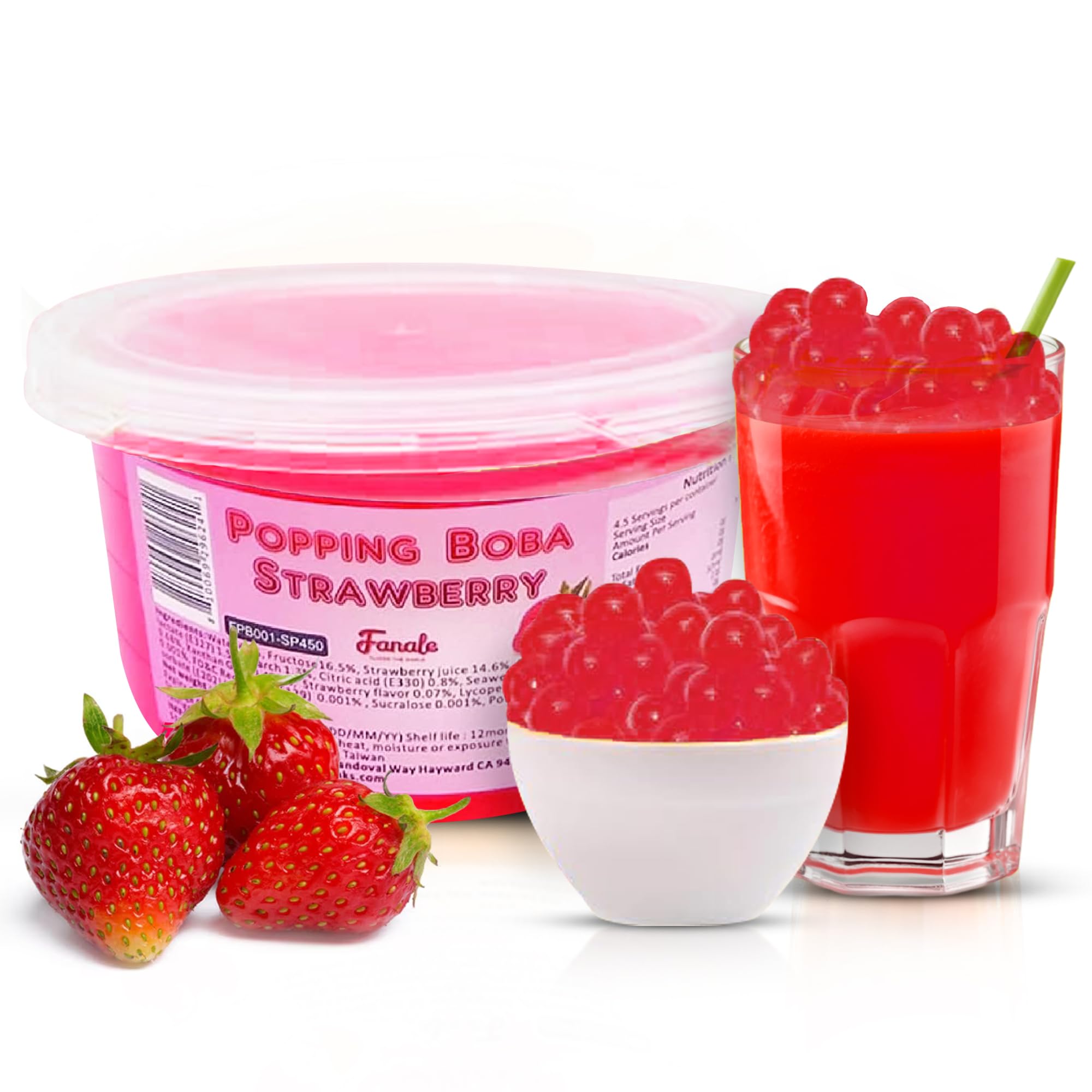 Fanale Vegan Strawberry Popping Boba Pearls - Perfect for Bubble Tea, Smoothies, and Desserts
| Fanale Non GMO Gluten F