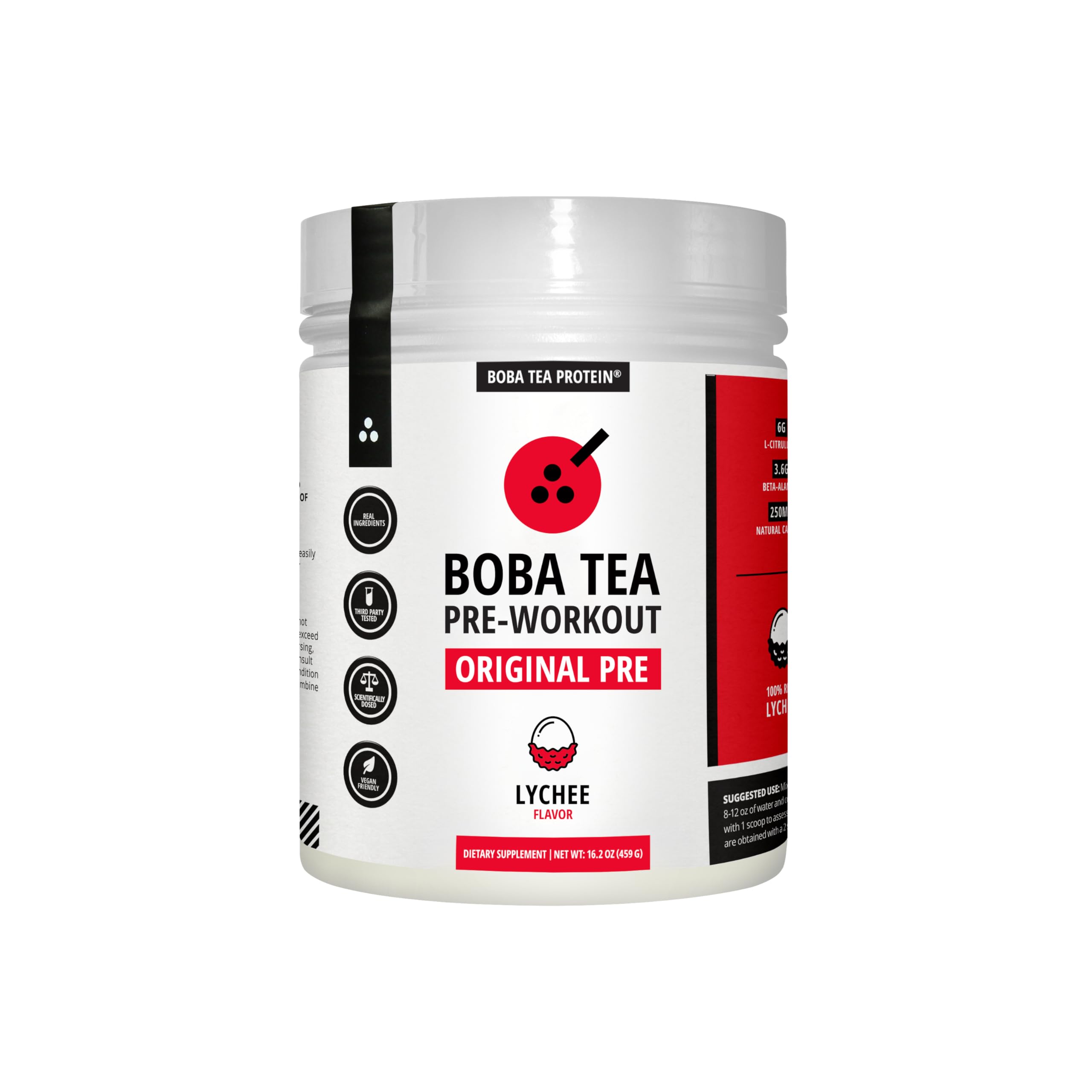 Boba Tea Pre-Workout Powder for Men and Women | Lychee Flavor | 125-250mg Caffeine | Real Ingredients | 20-40 Servings